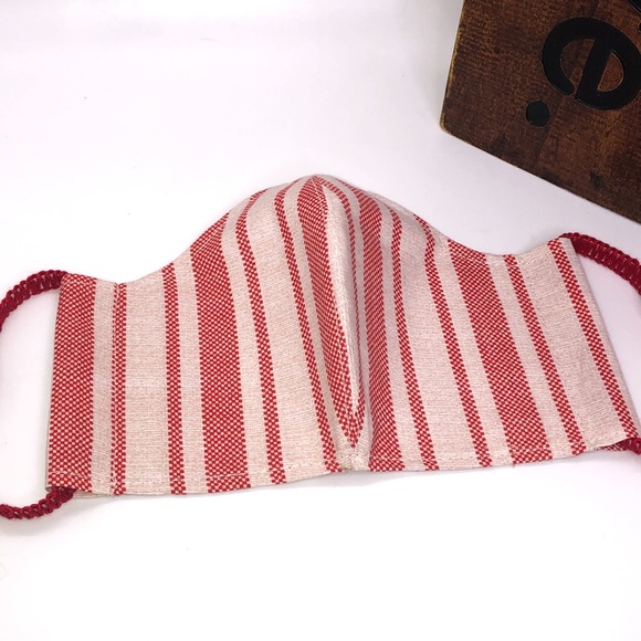 REUSABLE WASHABLE 100% Cotton Red Stripe Face Mask - Picture 12 of 16